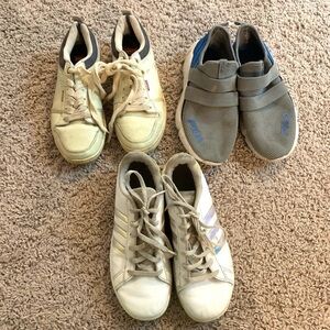 Adidas Levi’s Puma Kids Athletic Shoes Sneakers Set Bundle of 3 White Grey 3-4